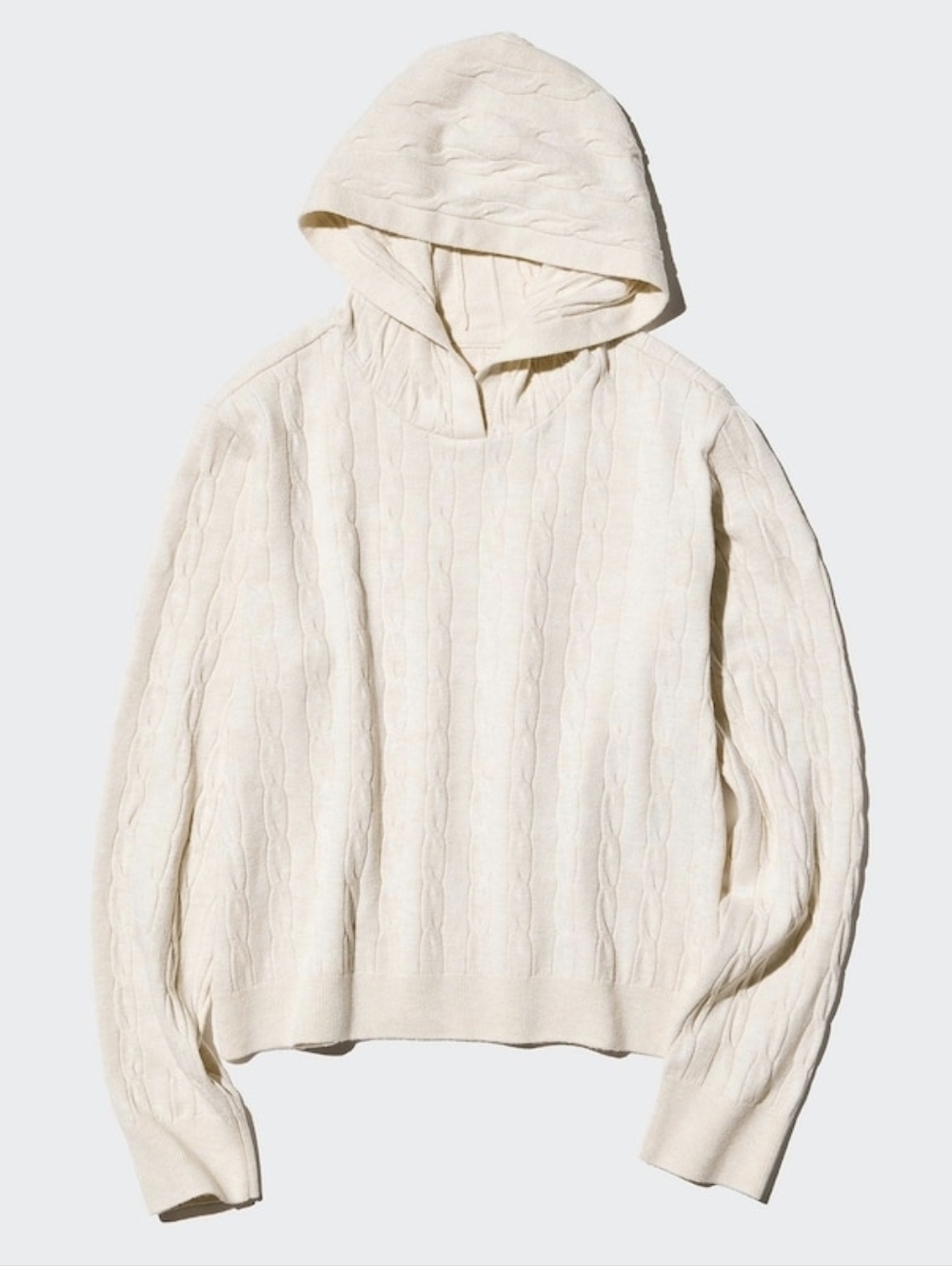 Uniqlo Cream Cable-Knit Hoodie Sweater